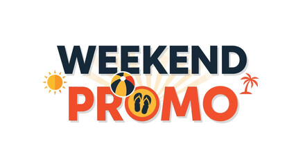 Weekend Promo Summer Sale Banner with Beach Icons Vector