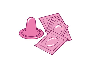 Pink Condoms and Packaging, Health and Safety Illustration