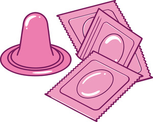 Pink Condoms and Packaging, Health and Safety Illustration