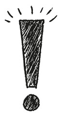 Black exclamation mark on a transparent background.