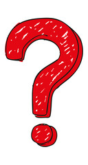 Red question mark on a transparent background.
