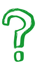 Green question mark on a transparent background.