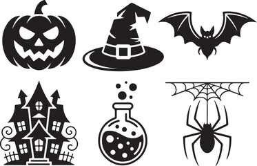 Halloween Witch Hat and Potion Icons Set

