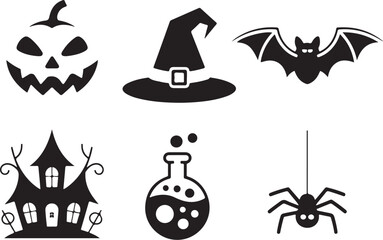 Halloween Witch Hat and Potion Icons Set

