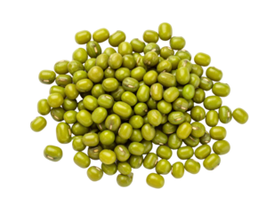 Dry green beans on white background. Organic raw green mung beans (Vigna radiata) isolated on white background.