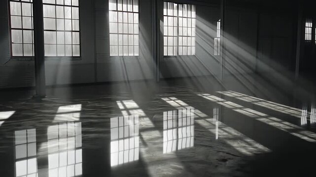 Sunlight streams through industrial windows