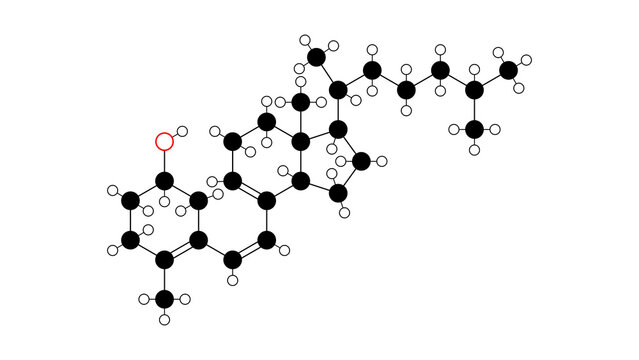 previtamin d3 molecule, structural chemical formula, ball-and-stick model, isolated image vitamin d precursor
