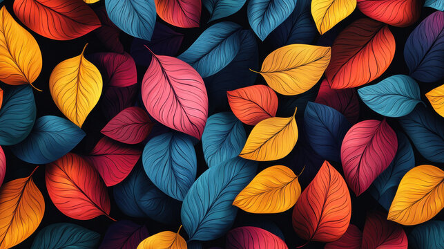 Colorful Autumn Leaves Pattern Dark Background Texture