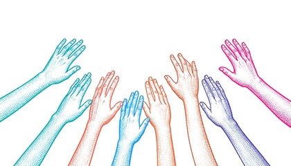 Colorful hands reaching upward