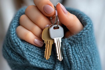 A close-up image of a hand holding keys, symbolizing security and new beginnings. Perfect for concepts of home and lifestyle.