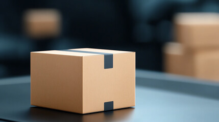 A close-up of a brown cardboard box on a table, symbolizing shipping and logistics in a modern workspace.