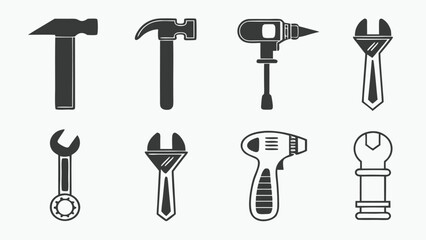 Collection of vintage hand tools and power tools in a simple illustration style