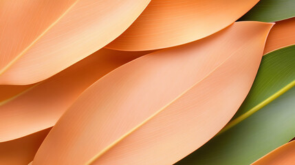 A close-up of beautifully layered leaves showcasing a blend of soft peach and green hues, perfect for nature and design themes.