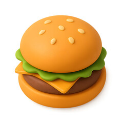 Stylized 3D Rendering of Classic Burger Fast Food Icon Illustration
