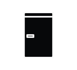 Black silhouette of a simple kitchen refrigerator icon on white background