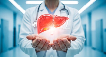 Doctor Holding Liver Illustration in Hospital, Liver Health, Organ Donation, Medical Professional, Healthcare Concept, Bright Future