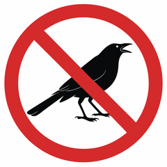 No crows allowed sign displayed with crow silhouette inside red circle. No crows allowed message, prohibiting loud, disruptive avian presence.