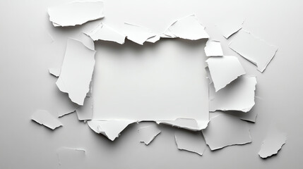 A close-up of torn paper creating a jagged frame against a white background, perfect for designs and creative projects.