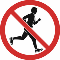 Stop running symbol with human silhouette inside a prohibition circle, a clear stop running signal. Stop running concept for regulations, physical activity limitations, or public health guidelines.
