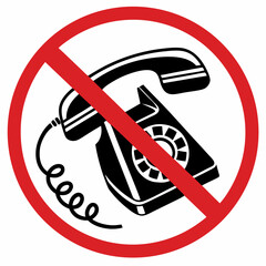 No phone call is forbidden, with a vintage telephone crossed out in bold red. No phone call is allowed in this zone, symbolizing silence and disconnection.
