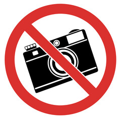 No photography sign in red circle, no photography, camera icon. Symbol prohibiting photography is important. No photography prohibition prevents taking photographs in restricted areas.