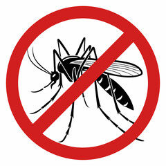 Anti mosquito symbol on white backdrop representing protection against disease. Anti mosquito sign with detailed insect in a circle and a line through it as health warning.