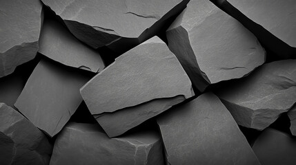 A close-up view of an abstract arrangement of gray stones, showcasing their natural texture and patterns.
