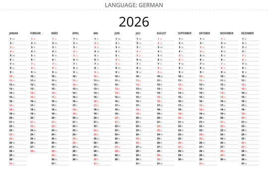 Simple 2026 german calendar planner minimalist design for Germany