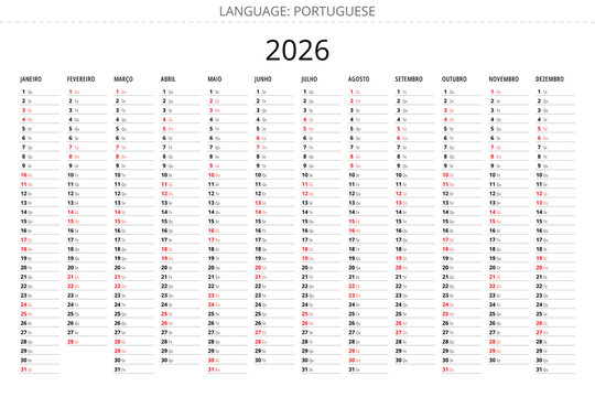 Simple 2026 portuguese planner calendar with minimalist design Portugal