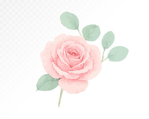 Watercolor floral frame with pink and white roses, soft petals, and green leaves arranged in a romantic botanical design for cards and wedding invitations. Vector illustration.