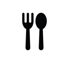 Black Silhouette of Fork and Spoon Icon for Culinary Design Projects