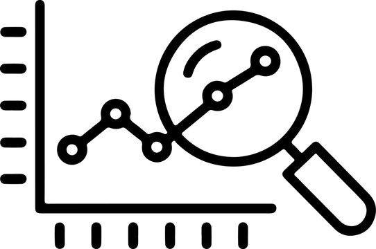 Magnifying glass examining a growing line graph with data points and axis markers
