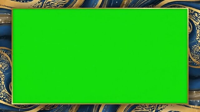 Greenscreen frame with ornate blue gold swirls  trim