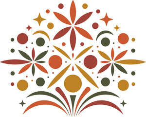 Autumn card with geometric leaf pattern, warm colors, seasonal motif, printable sticker, fall poster design