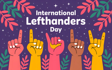 International left handers day celebration with diverse hands showing different gestures