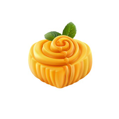 Heart-Shaped Mango Butter Dessert with Mint Garnish - Delicious Sweet Treat