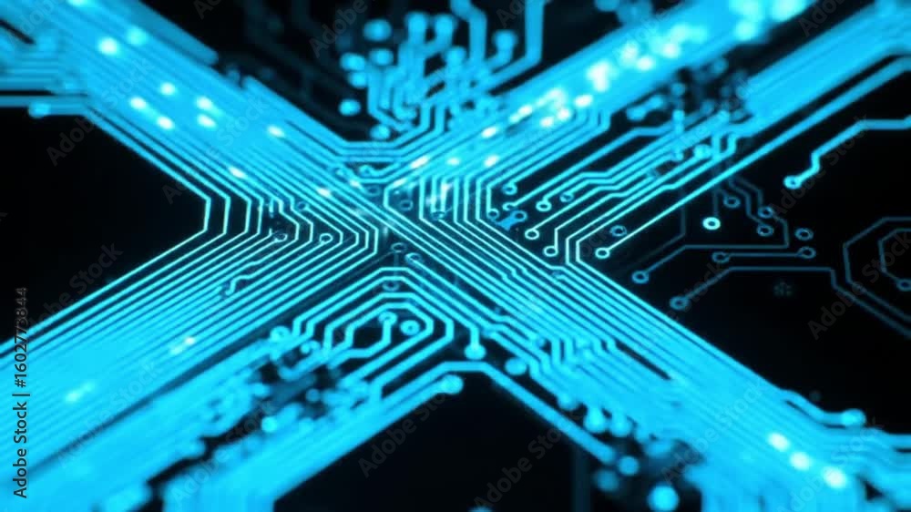 Poster blue data lines running through electronic circuit