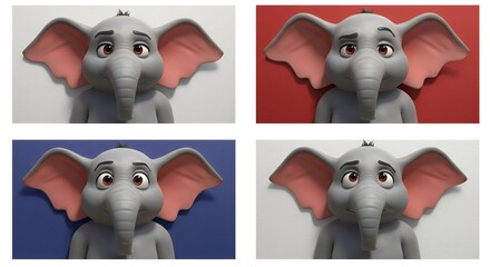 Naklejka premium Cartoon elephant illustrations set of four