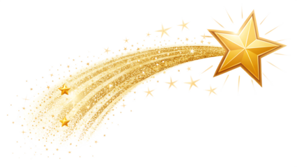  shining golden shooting star with sparkling trail isolated on white background PNG, AI GENERATED
