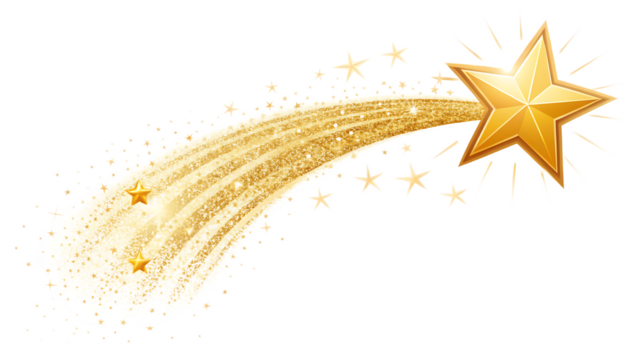  shining golden shooting star with sparkling trail isolated on white background PNG, AI GENERATED
