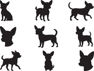 Set Of Chihuahua Silhouette Collection Poses and Outlines