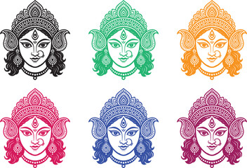 Durga Devi Faces in Various Colors silhouettes