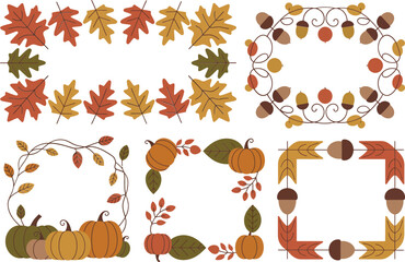 Fall leaves and acorns frame collection, rustic border, decorative card, printable poster, autumn sticker
