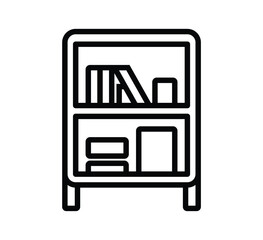 Simple Line Illustration of a Bookshelf with Books and Box Storage
