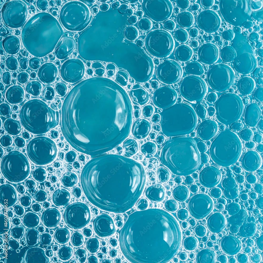 Aufkleber close up of shiny blue bubbles forming a textured abstract pattern background