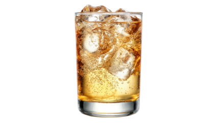 Ginger Ale with Ice Cubes in a Glass