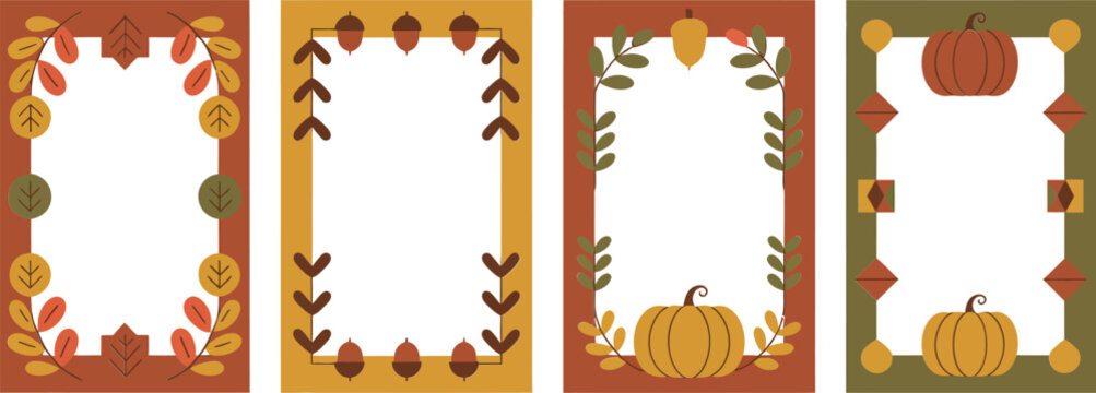 Bright orange and brown borders with plump pumpkins and fall leaves, ideal for printable recipe templates or holiday crafts  
