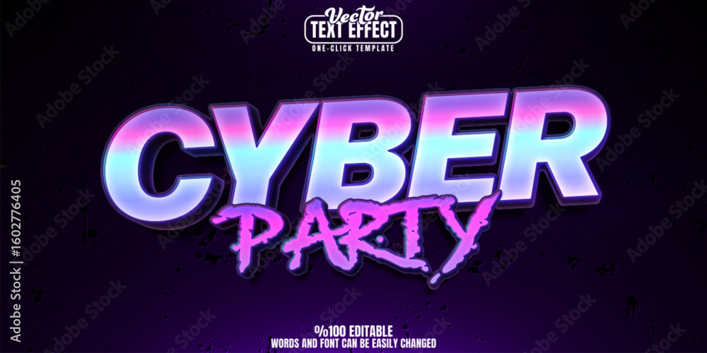 Poster cyber editable text effect, customizable party and music 3d font style