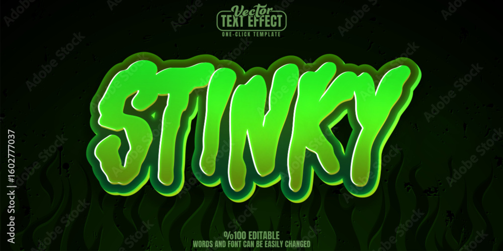 Poster stinky editable text effect, customizable trash and green 3d font style
