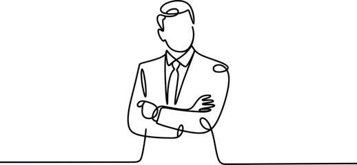 Businessman in Suit with Arms Crossed One Line Drawing